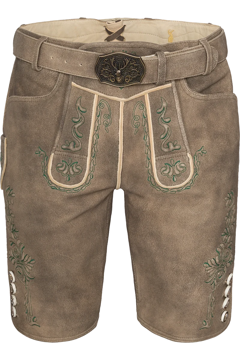 Kurze Herren Hirsch-Lederhose mit Gürtel