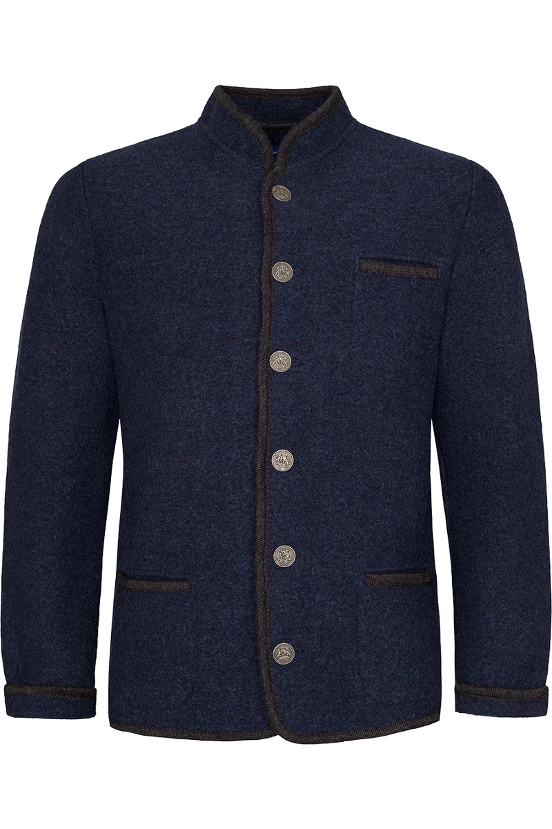 Herren Schurwolljacke mit Stehkragen - marine/anthra