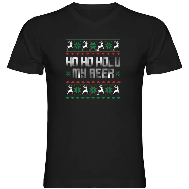 Hold my Beer Ugly Christmas Herren Tshirt V-Ausschnitt