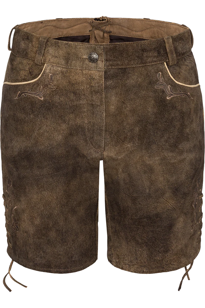 Damen Lederhose kurz mit dezenter Stickerei