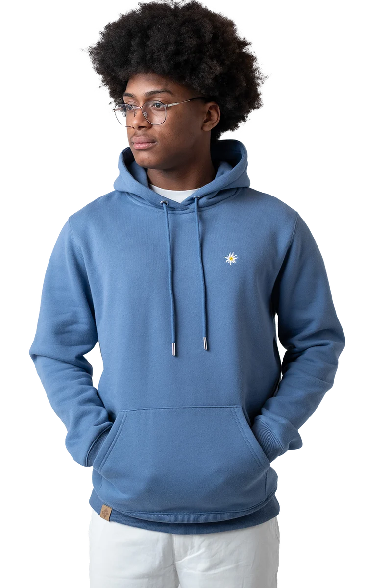 Herren Hoodie mit Edelweiß-Stickerei - stahlblau