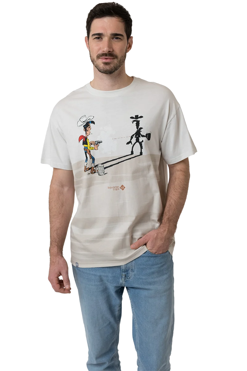 Herren T-Shirt mit Lucky Luke Schattenmotiv - beige