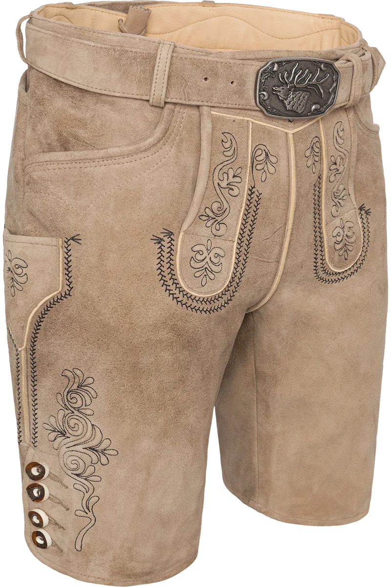 Kurze Herren Lederhose bestickt - linde/schwarz