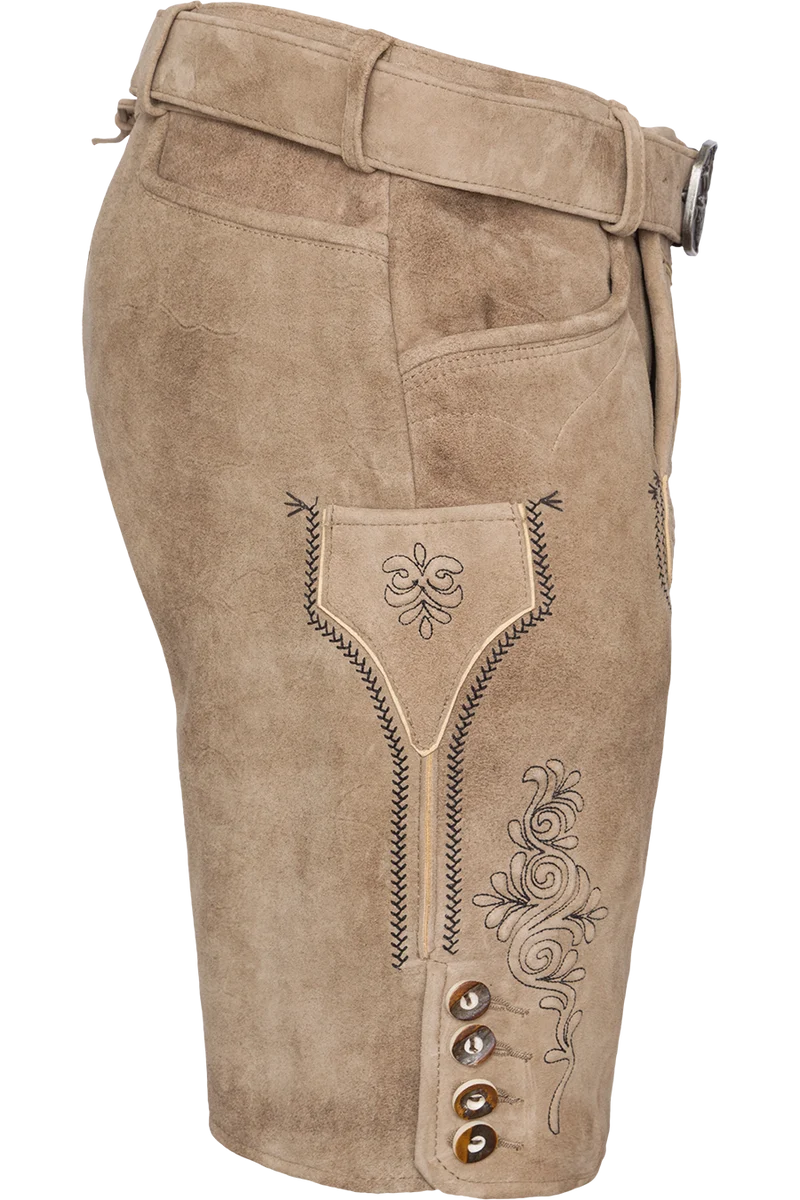 Kurze Herren Lederhose bestickt - linde/schwarz