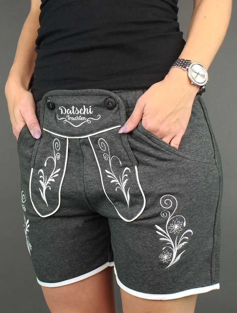 Damen Lederhosen Jogginghose Kurz Dunkelgrau