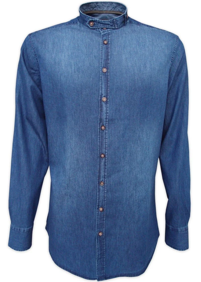 Trachtenhemd Varys Jeans Stehkragen langarm