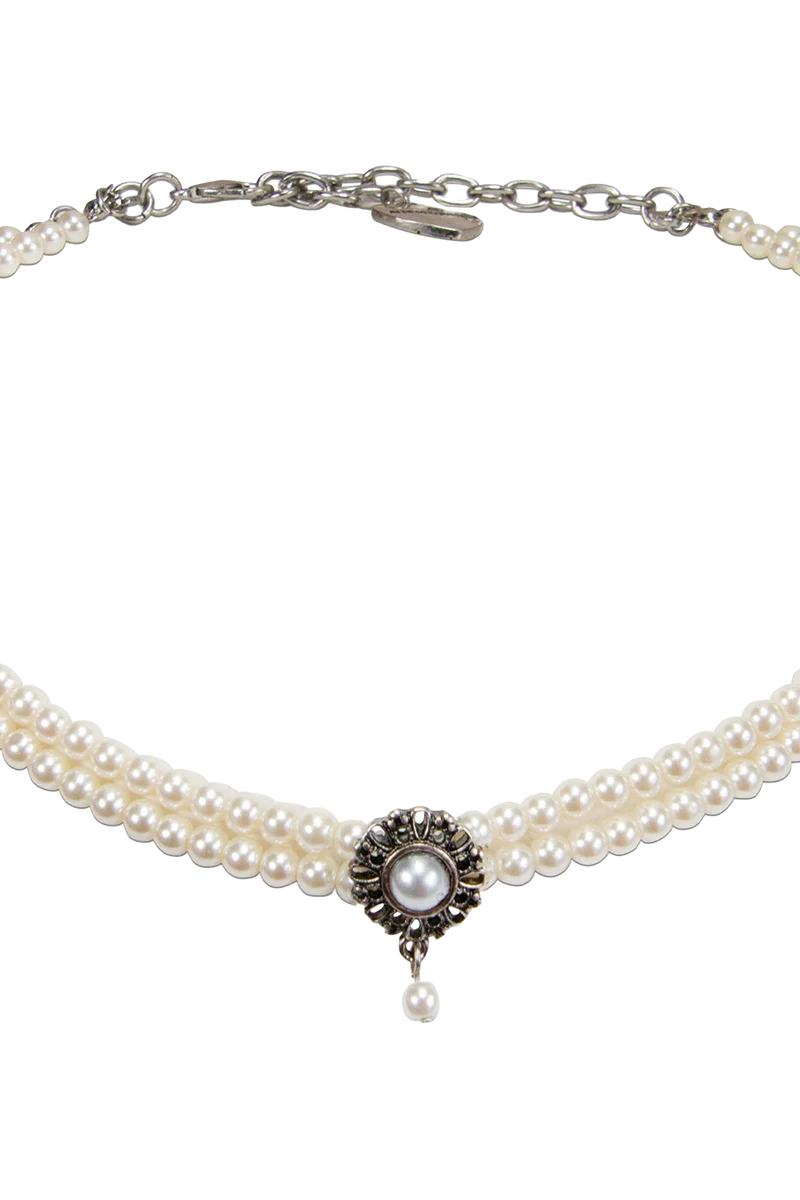 Damen Kropfkette zweireihig mit Perlen - creme