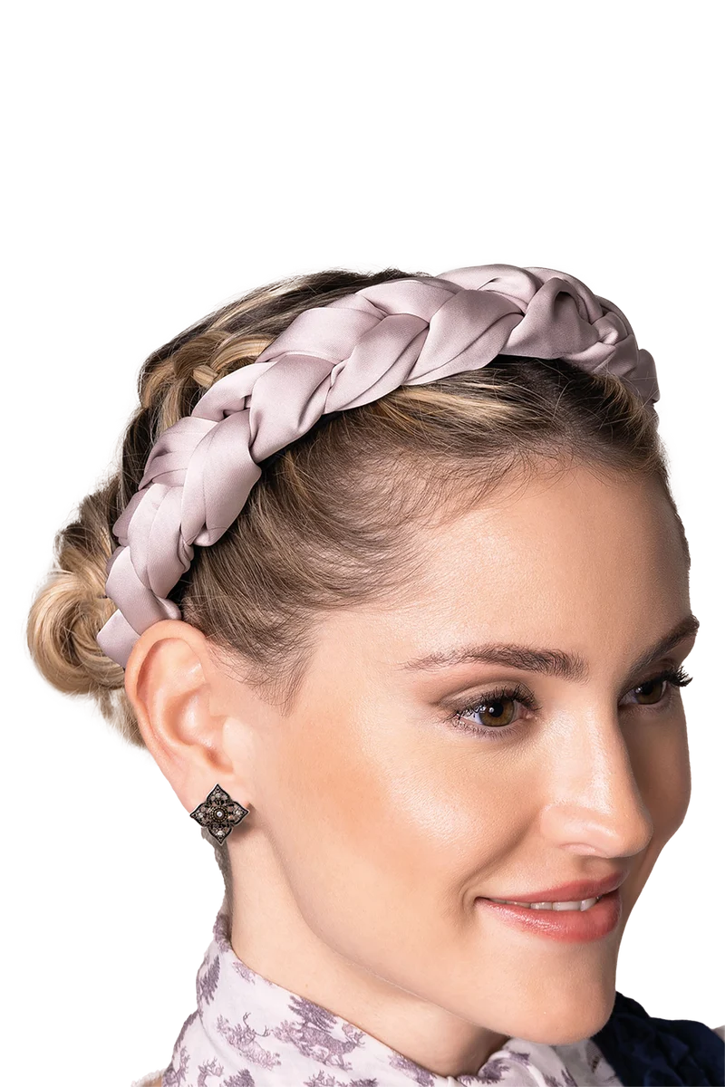 Damen Satin-Haarreif mit Flechtdesign - grau