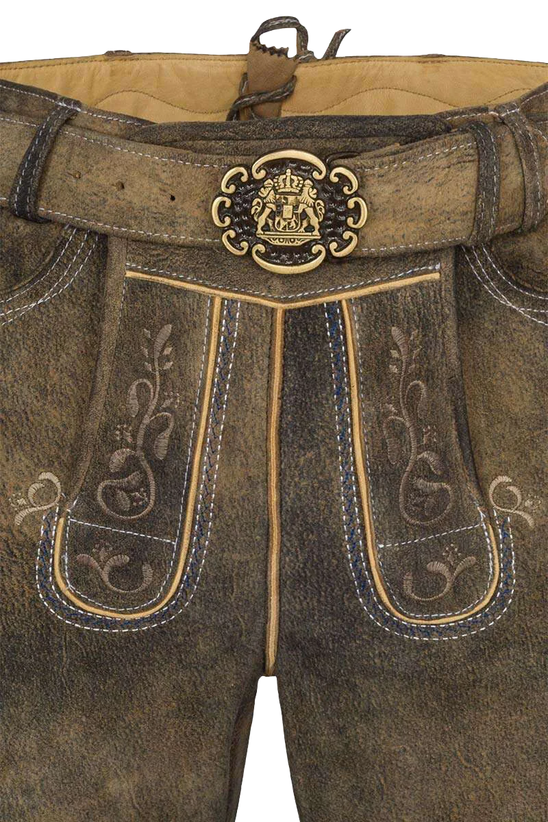 Herren Trachtenlederhose Bayernwappen kurz bestickt