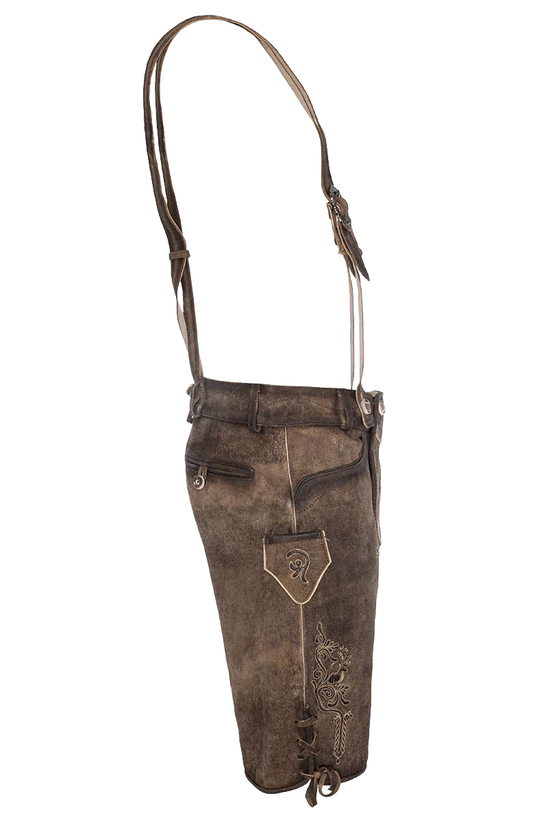Herren Lederhose kurz Wildbock mit Gürtel und Träger