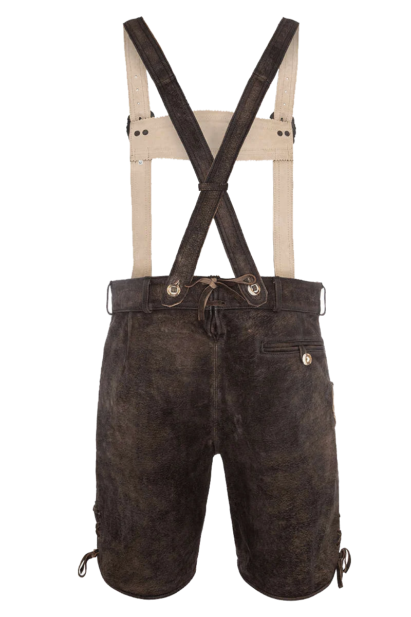 Herren Lederhose kurz Wildbock mit Gürtel und Träger