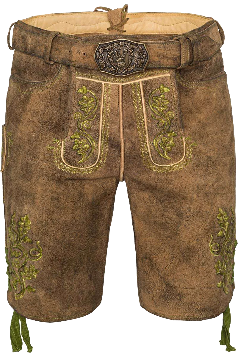 Kurze Herren Lederhose mit grüner Stickerei