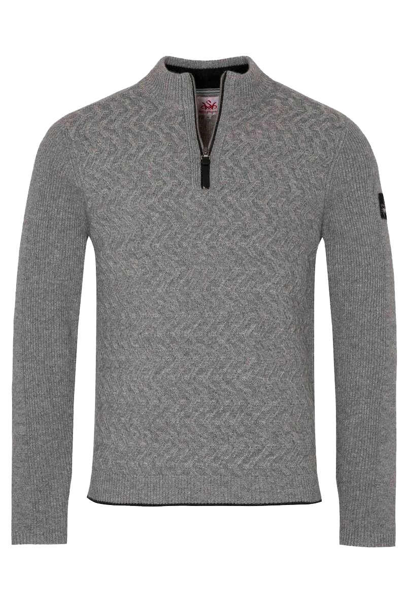 Herren Trachtenpullover mit Wollanteil und Stehkragen - hellgrau