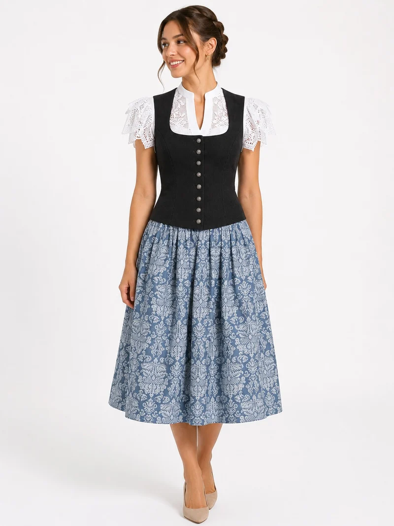 Streifen-Jacquard-Mieder mit Silberknöpfen