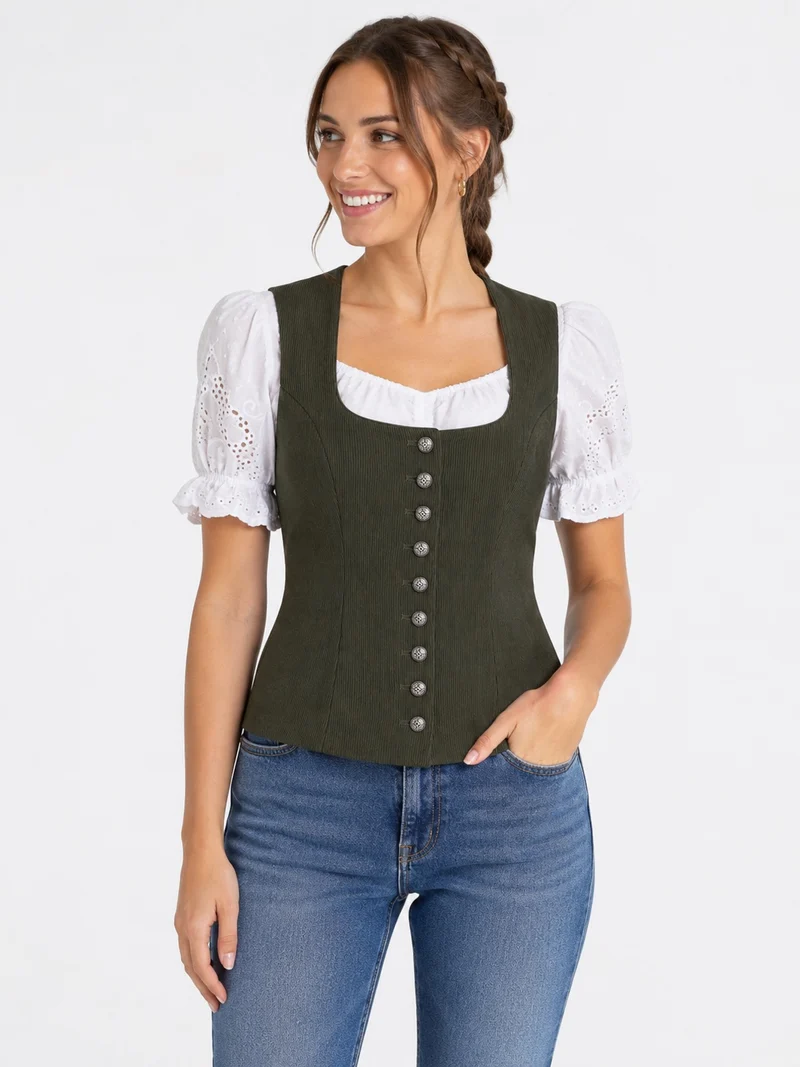 Streifen-Jacquard-Mieder mit Silberknöpfen