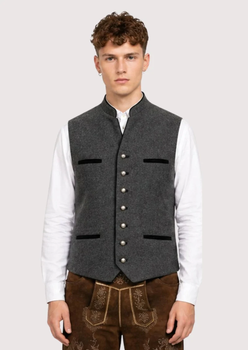 Stylish Trachten Vest in Grey Wool – Ideal for Bavarian & Alpine Wear