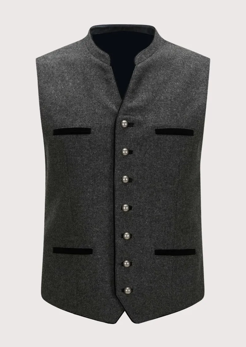 Stylish Trachten Vest in Grey Wool – Ideal for Bavarian & Alpine Wear