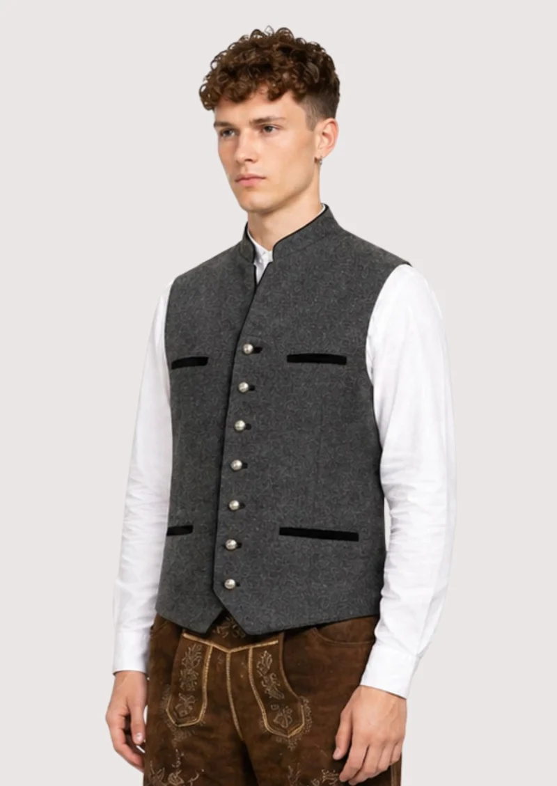 Stylish Trachten Vest in Grey Wool – Ideal for Bavarian & Alpine Wear