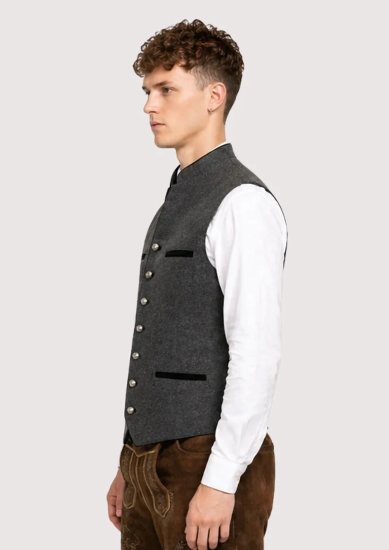 Stylish Trachten Vest in Grey Wool – Ideal for Bavarian & Alpine Wear
