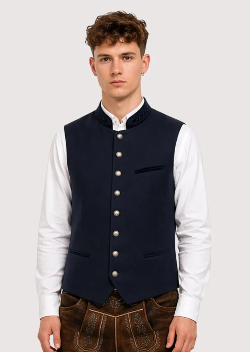 German Trachten Vest Navy Blue – Traditional Alpine Style for Men