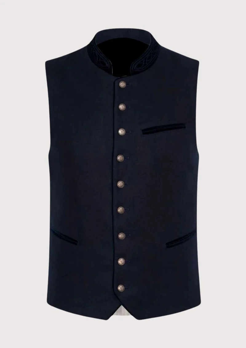 German Trachten Vest Navy Blue – Traditional Alpine Style for Men