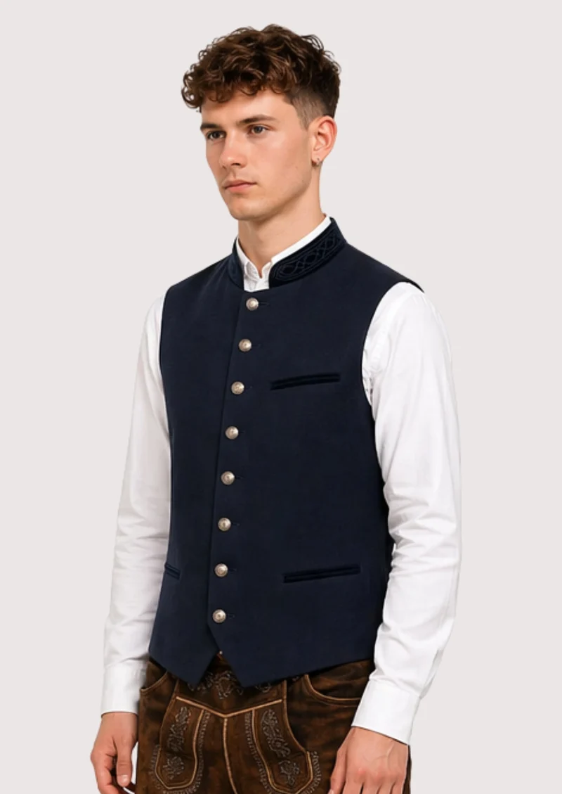 German Trachten Vest Navy Blue – Traditional Alpine Style for Men