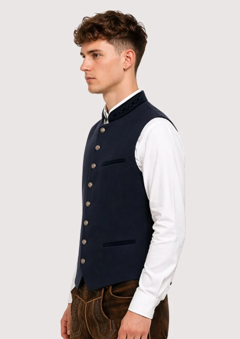 German Trachten Vest Navy Blue – Traditional Alpine Style for Men