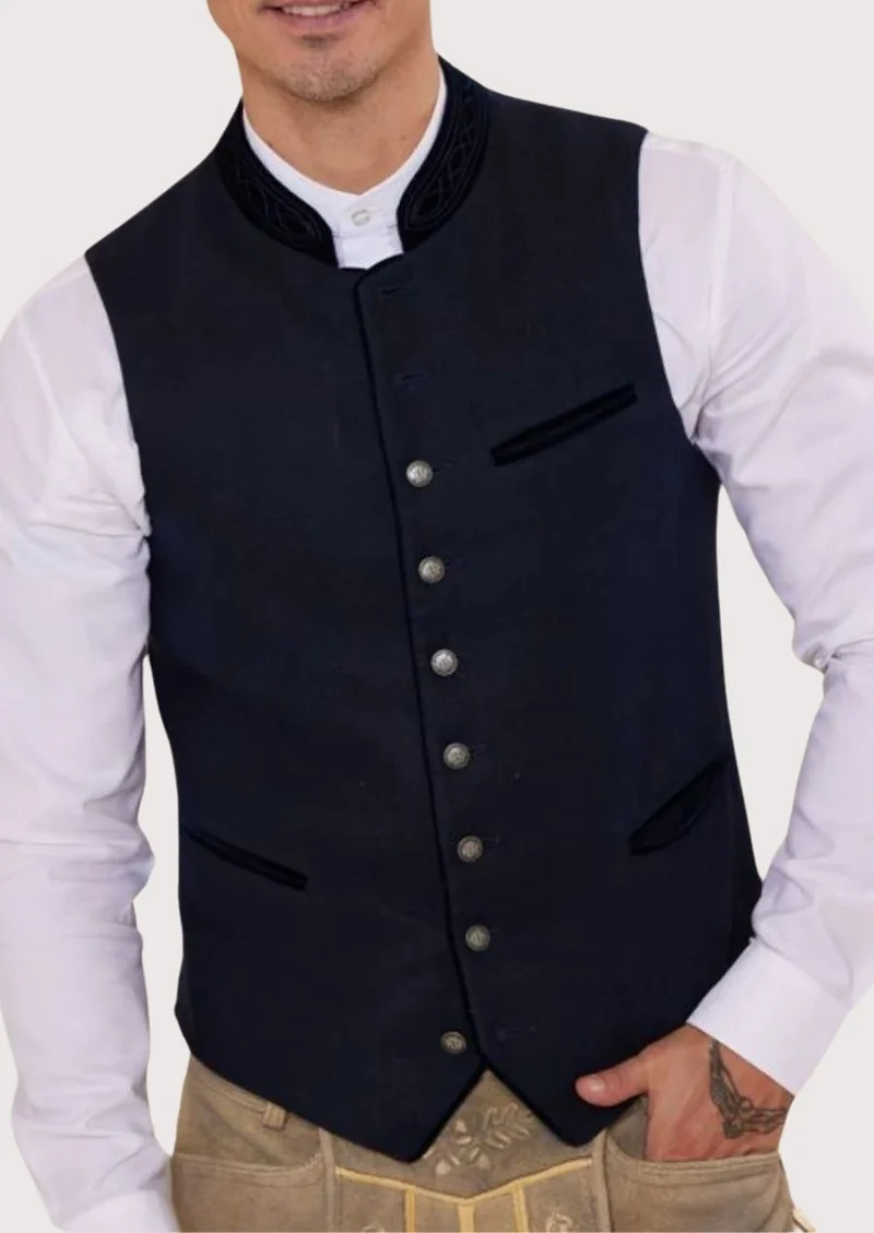 German Trachten Vest Navy Blue – Traditional Alpine Style for Men
