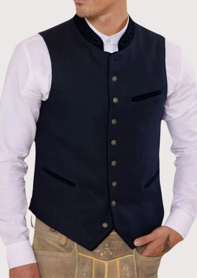 German Trachten Vest Navy Blue – Traditional Alpine Style for Men