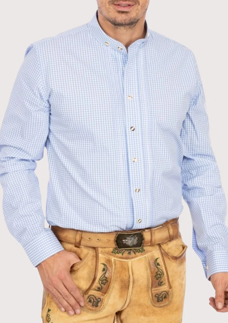 Mens Light Blue Check Shirt Top