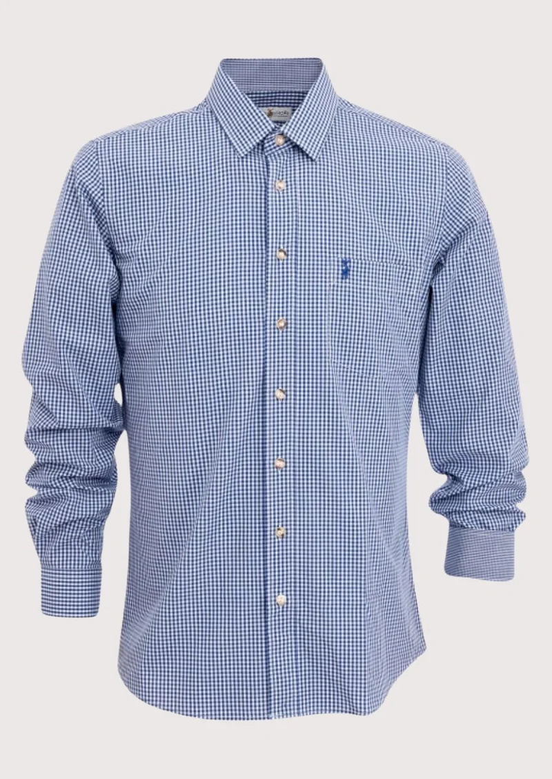 Mens Navy Check Cotton Shirt Top