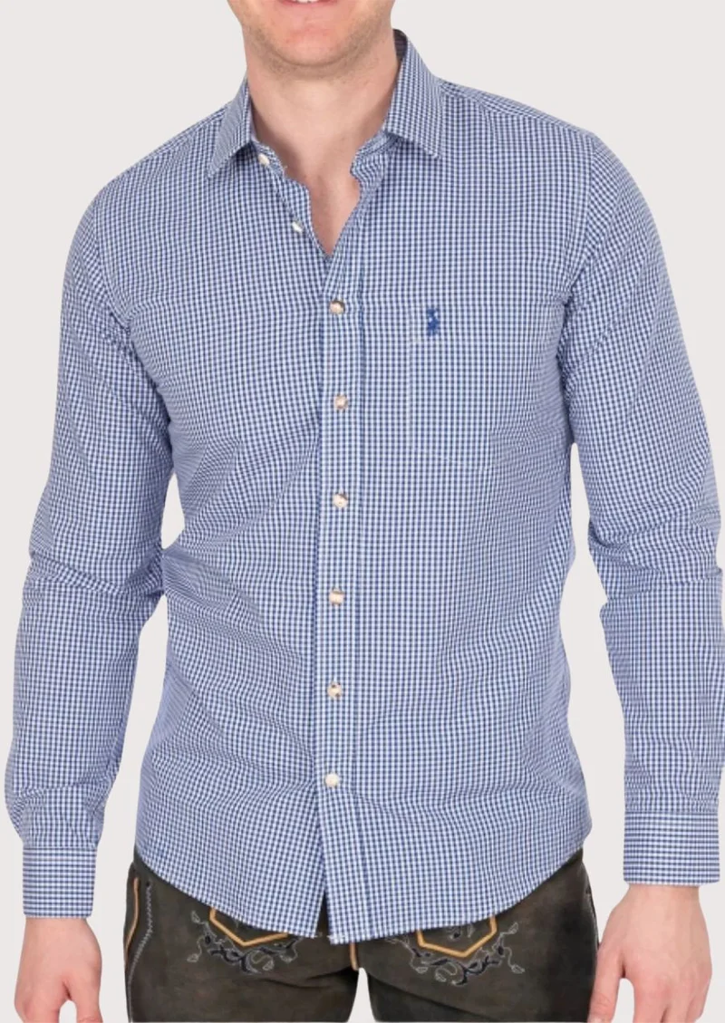 Mens Navy Check Cotton Shirt Top