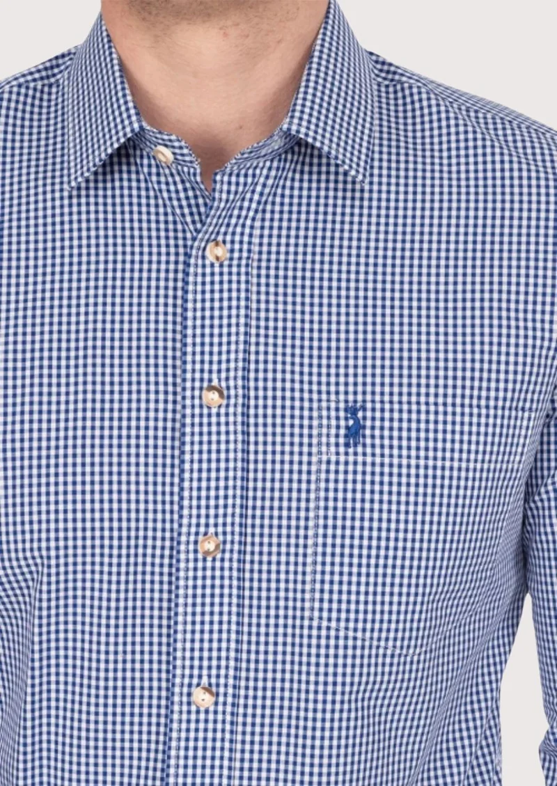 Mens Navy Check Cotton Shirt Top