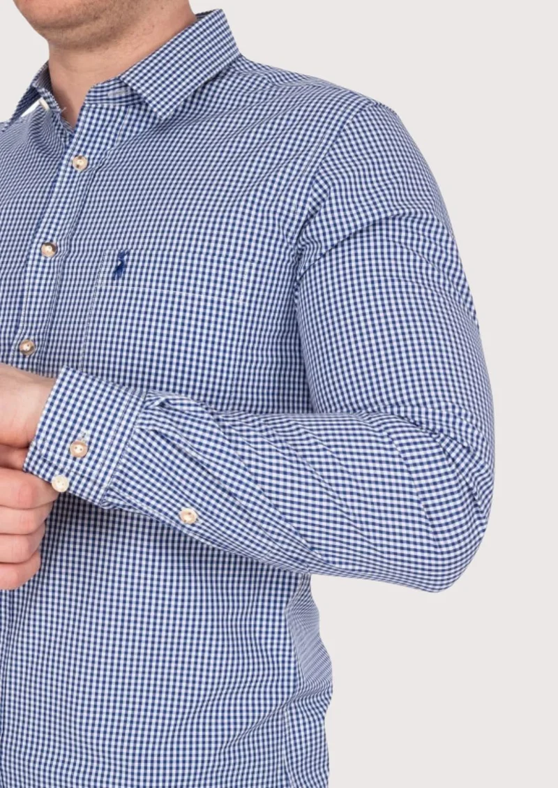 Mens Navy Check Cotton Shirt Top