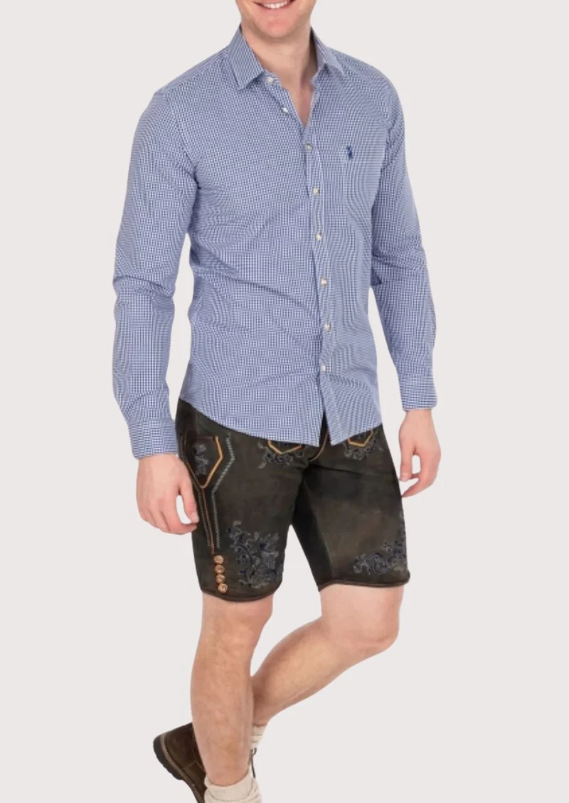 Mens Navy Check Cotton Shirt Top