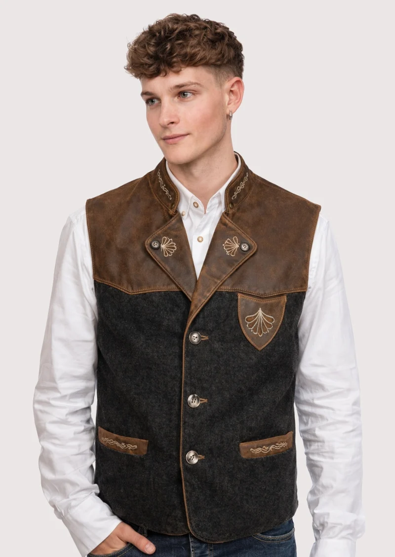 Rustic Bavarian Vest in Leather - Alpine Fashion Icon