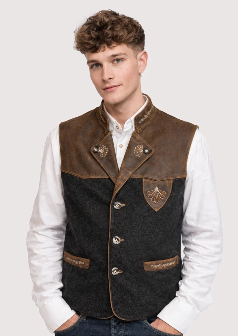 Rustic Bavarian Vest in Leather - Alpine Fashion Icon