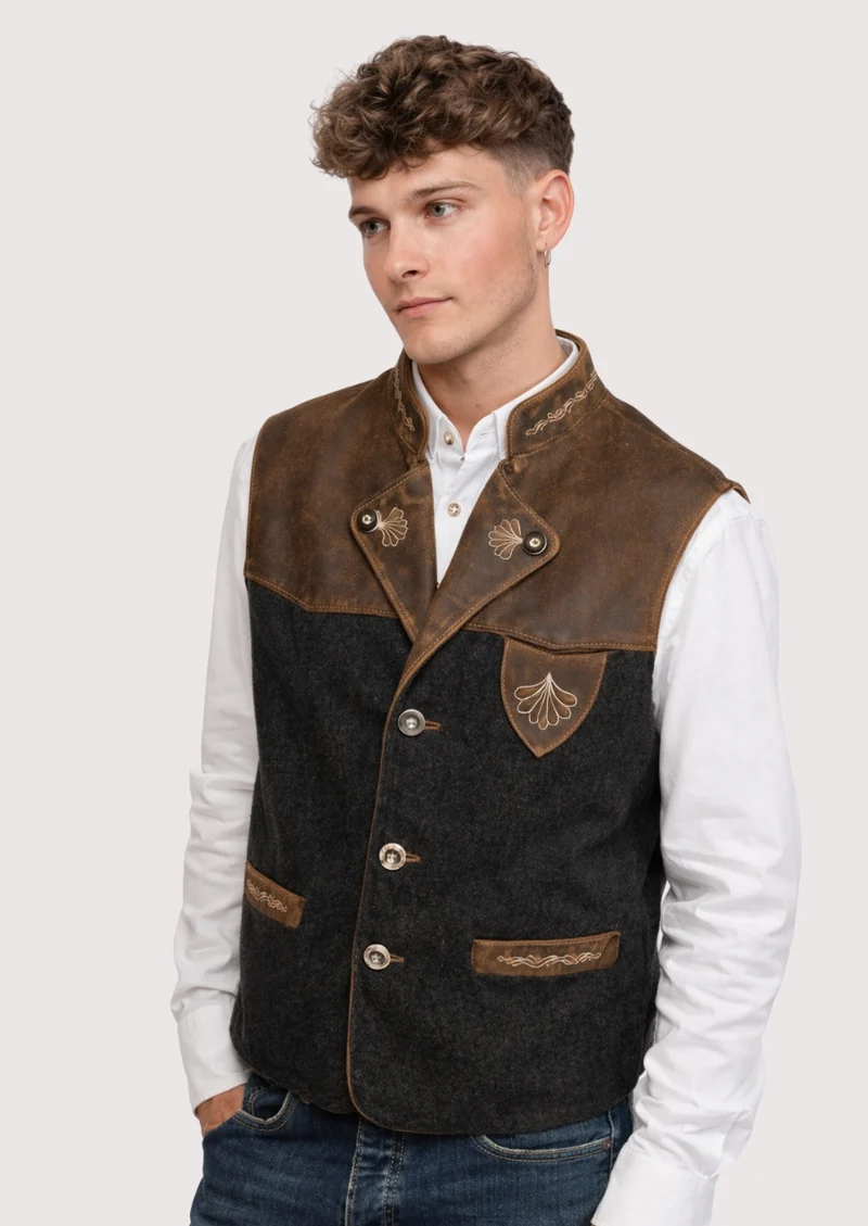 Rustic Bavarian Vest in Leather - Alpine Fashion Icon