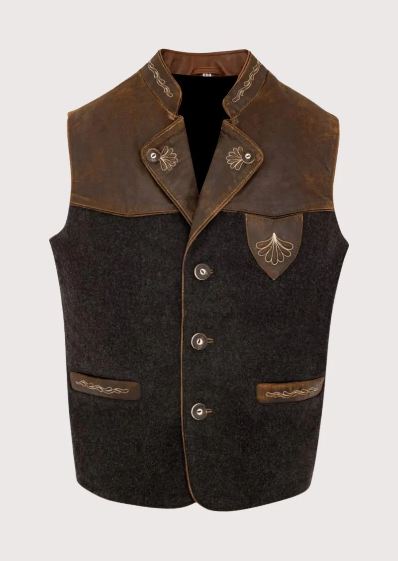 Rustic Bavarian Vest in Leather - Alpine Fashion Icon