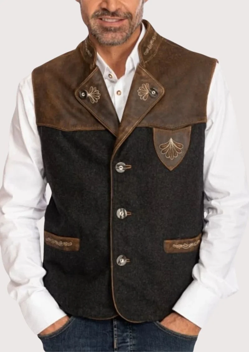 Rustic Bavarian Vest in Leather - Alpine Fashion Icon
