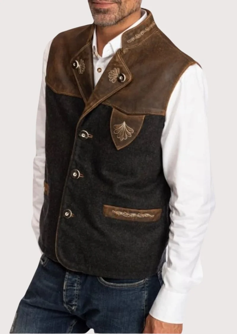 Rustic Bavarian Vest in Leather - Alpine Fashion Icon