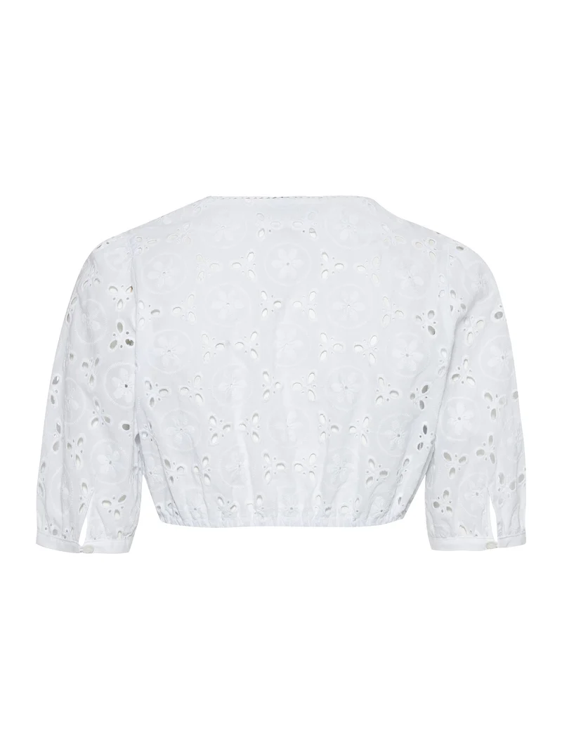 Lochmusterbluse mit Wellenpaspel & Halbarm