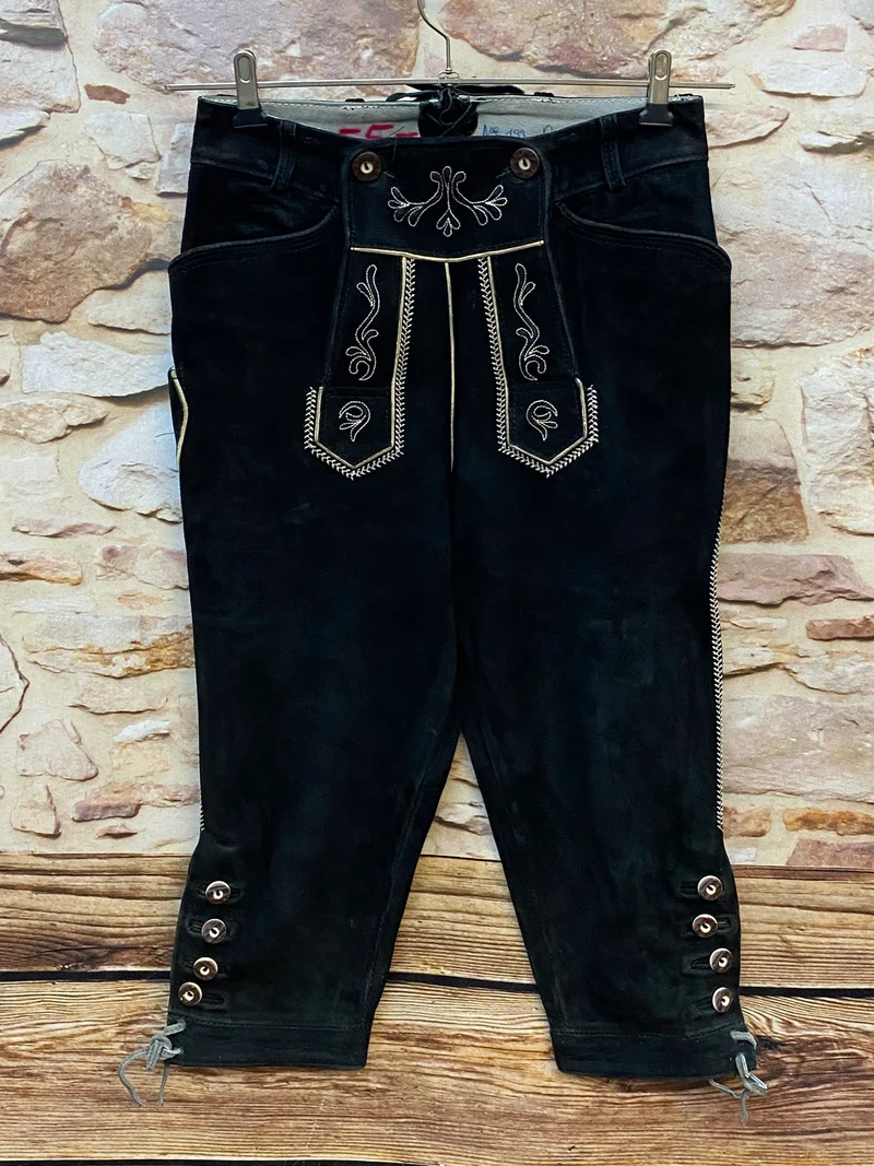 Damen Trachtenlederhose Gr. 34 – schwarz bestickt