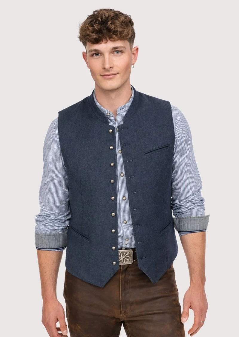 Slim Fit Trachten Vest Blue – Modern German Fashion