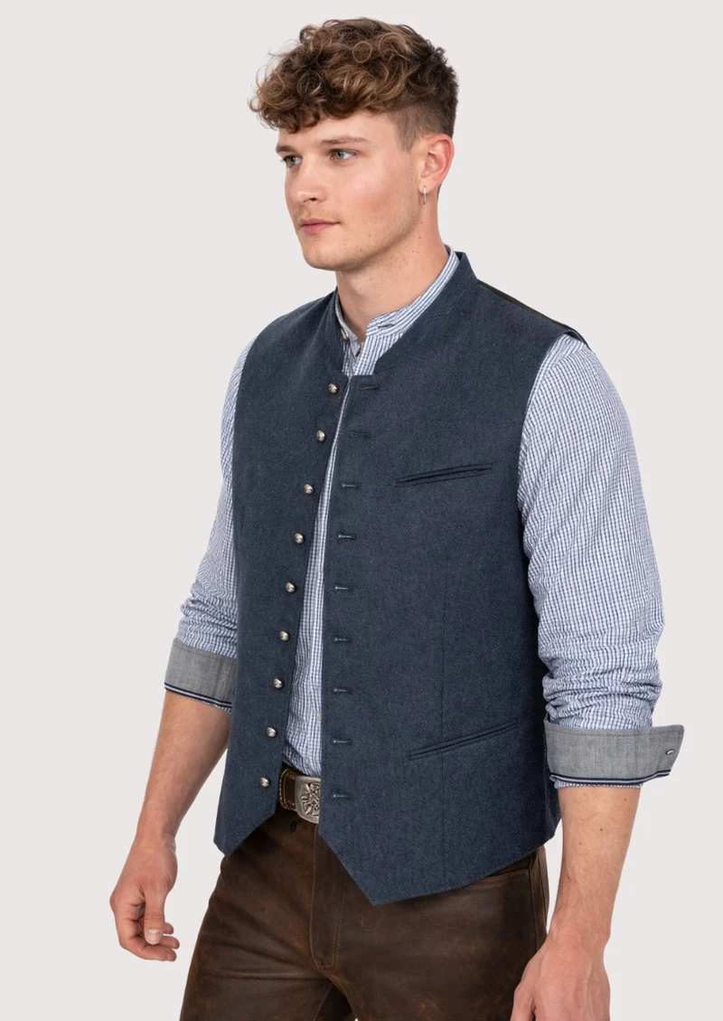 Slim Fit Trachten Vest Blue – Modern German Fashion