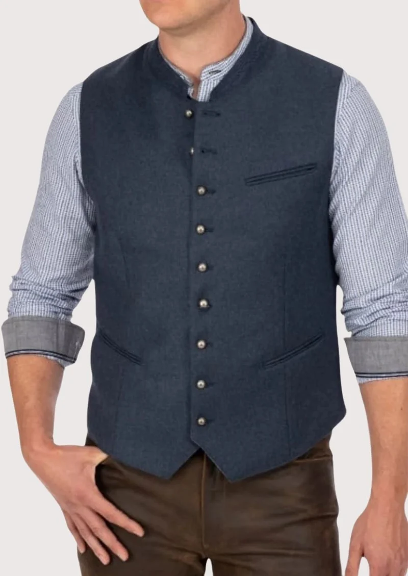 Slim Fit Trachten Vest Blue – Modern German Fashion