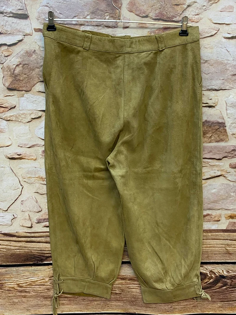 Vintage Damen Kniebundlederhose Gr. 42 oliv – 3/4-Länge