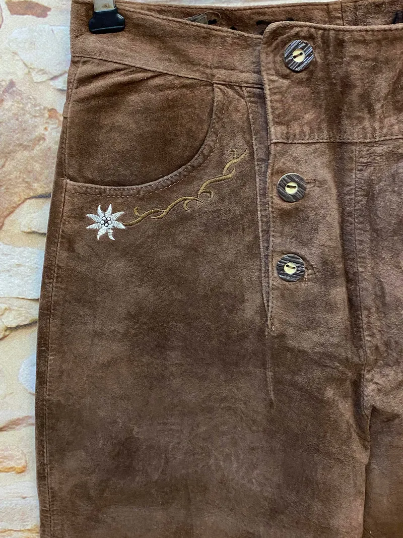 Damen Trachtenlederhose Kniebund Gr. 38 braun Edelweiß