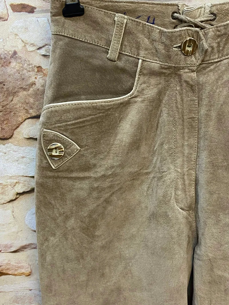 Damen Trachtenlederhose Kniebund Gr. 38 – beige aus Schweinsveloursleder