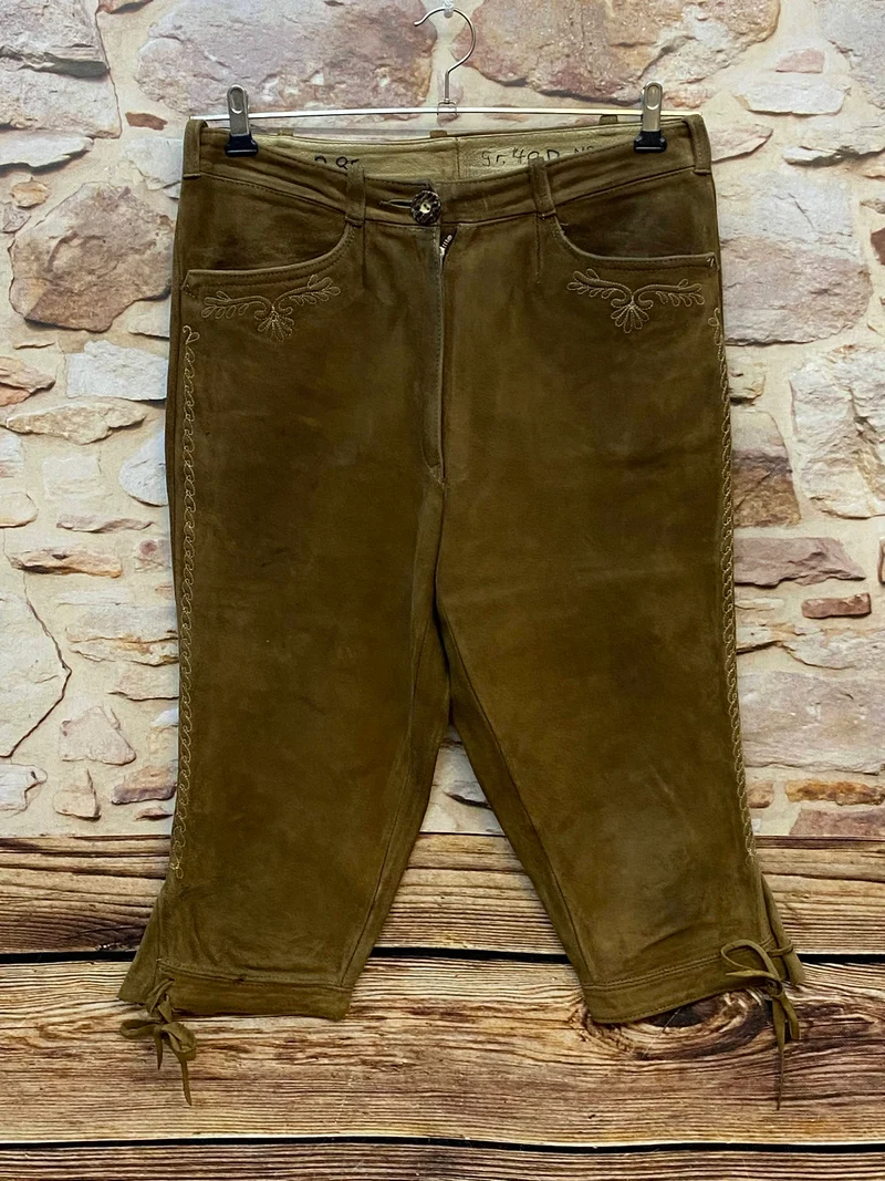 Damen Trachtenlederhose 3/4 Vintage Gr. 40 Braun mit Stickerei